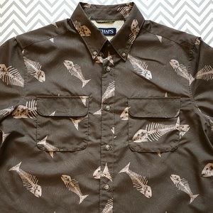 Chaps Fish Bones Skeleton Vented Shirt Polyester